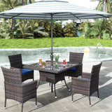 RTDTD 15 Pieces Patio Dining Set Outdoor Rattan Furniture Dinning Set with 3 Square Glass Tabletops 12 Chairs with Navy Blue Cushions for Patio, Backyard Outdoor Kitchen Lawn & Garden RTDTD