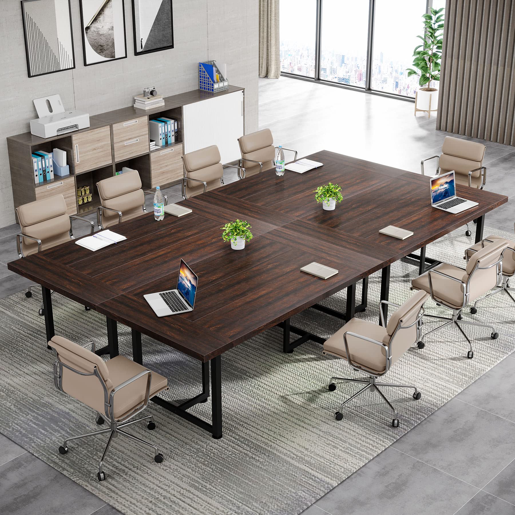 Tribesigns Conference Table 6FT Meeting Table, Large Table Boardroom Desk Seminar Table Rectangular Meeting Room Table for Office Conference Room, 70.8L x 31.5W x 29.5H, Rustic Brown & Black - WoodArtSupply