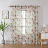 OWENIE Crushed Semi Sheer Curtains 72 Inches Length 2 Panels, Floral Pattern Design Rod Pocket Light Filtering Farmhouse Curtains for Bedroom Living Room, 2 Pieces Total 84 Inch Wide, 72 inch Long OWENIE