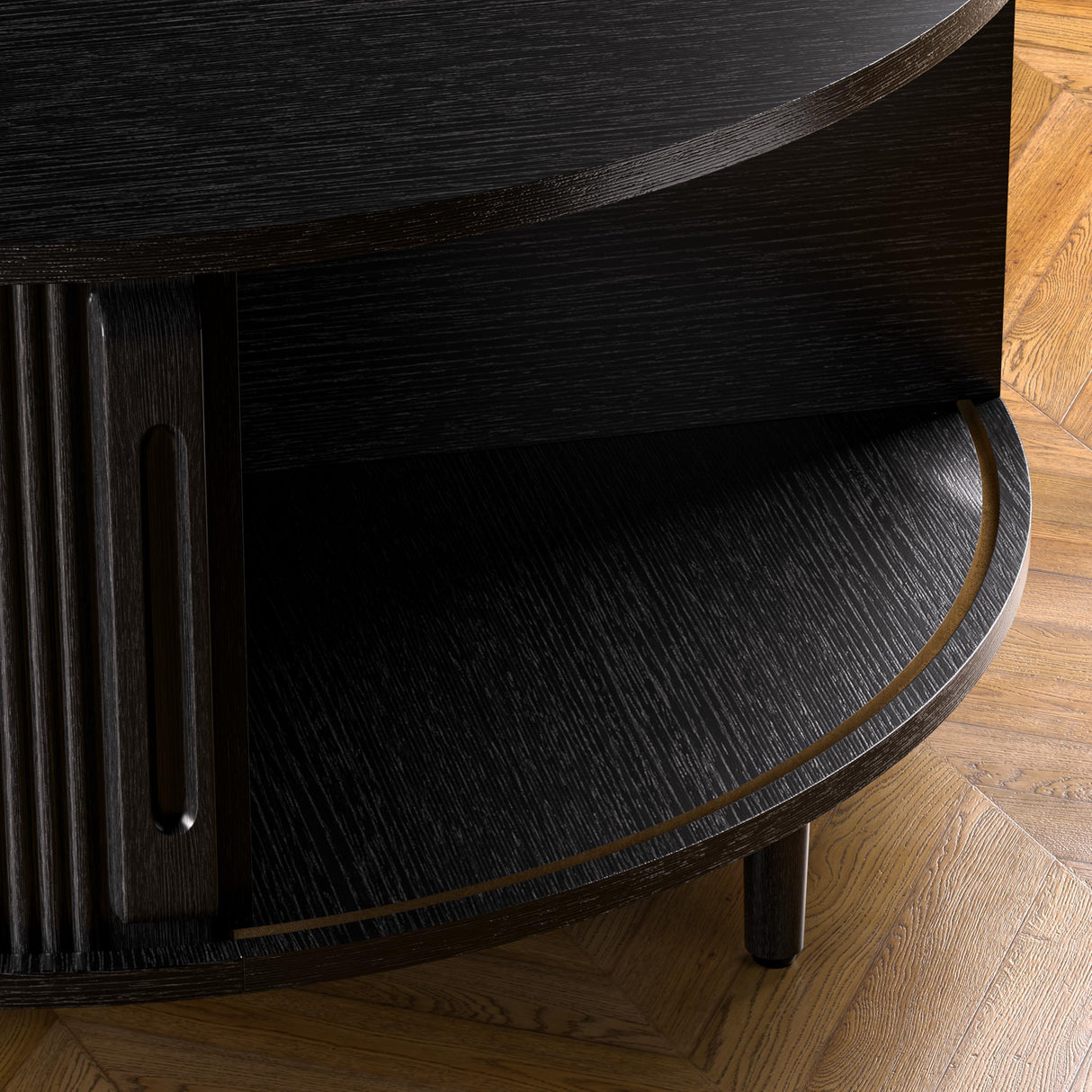 Round Coffee Table, 31.5" Fluted Center Table with Storage, Lift-Top Coffee Table with Adjustable Footpads, Sliding Door, Mid-Century Modern Center Table for Living Room, Small Space (Black) BEROXII