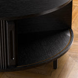 Round Coffee Table, 31.5" Fluted Center Table with Storage, Lift-Top Coffee Table with Adjustable Footpads, Sliding Door, Mid-Century Modern Center Table for Living Room, Small Space (Black) BEROXII