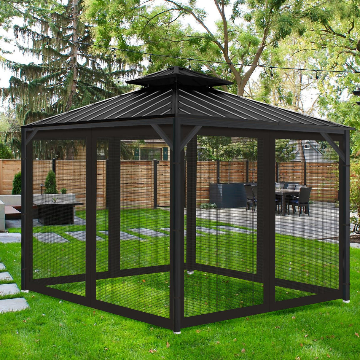 Gazebo Universal Replacement Mosquito Netting, 10' x 12' Outdoor Mesh Netting Screen 4-Panel Sidewall with Zipper for Patio Canopy Garden Porch Pergolas and Backyard, Black(Mosquito Net Only) aonear