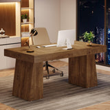 Tribesigns 55 Inches Executive Desk, Mid-Century Modern Home Office Desk, Wood Computer Table Business Workstation Small Conference Table, Light Brown Tribesigns