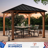 Modern Shade Tranquil Grove Wood Gazebo 10' x 10', Permanent Grill Gazebo with Galvanized Steel Hardtop Roof, Cedar Framed Wooden Pavilion for Garden, Backyard Modern Shade Outdoor Living Spaces