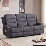 Reedvales Oversized Recliner Sofa with Heat and Massage, Big Large 3-Seater RV Recliner Couch Sofa for Living Room, Wall-Hugger Reclining Sofa with Cup Holders and USB Port (Fabric, Grey) Reedvales