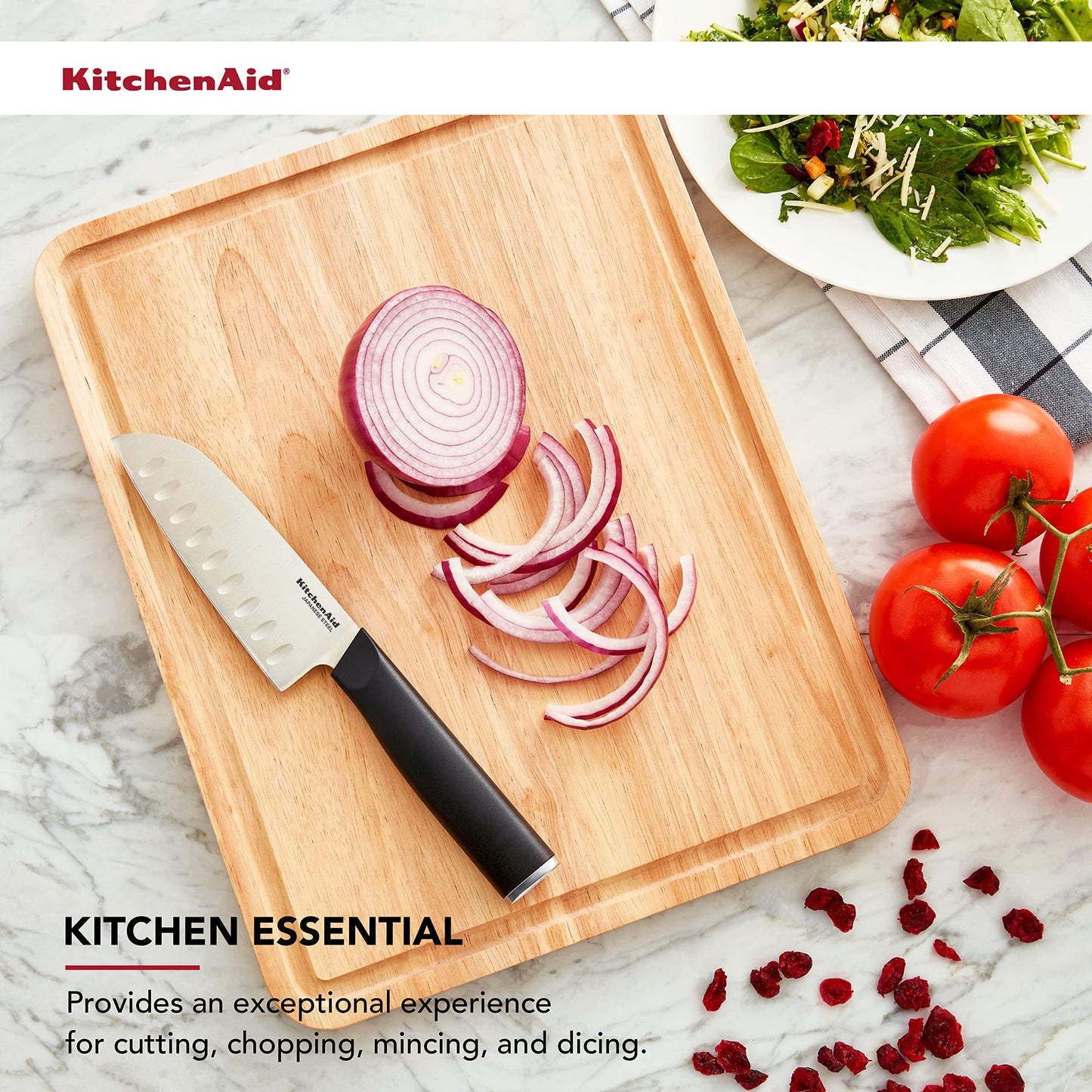 Kitchen Aid Classic Rubberwood Cutting Board with Perimeter Trench, Reversible Chopping Board, 11-inch x 14-Inch, Natural