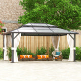 oneinmil 12x16FT Outdoor Polycarbonate Gazebo, Heavy Duty Double Roof Hardtop Gazebo with Aluminum Frame and Netting and Curtains for Patios oneinmil