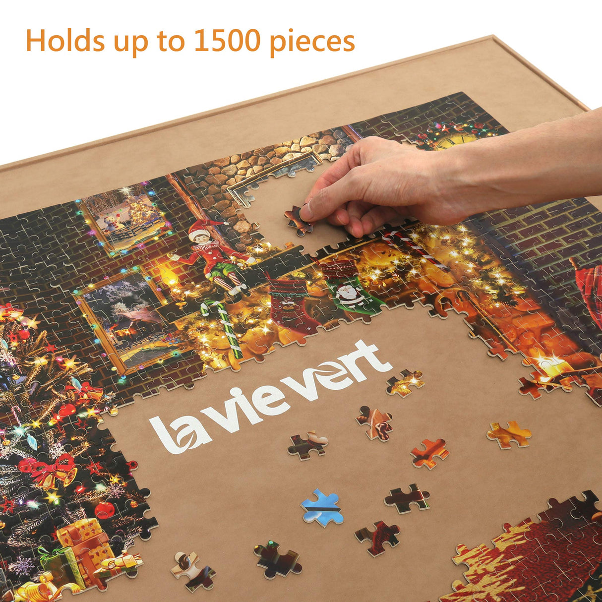 Lavievert Wooden Jigsaw Puzzle Board Portable Puzzle Plateau for Puzzle Storage Puzzle Saver, Non-Slip Surface, Fits Up to 1500 Pieces - Khaki LAVIEVERT