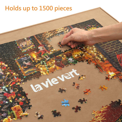 Lavievert Wooden Jigsaw Puzzle Board Portable Puzzle Plateau for Puzzle Storage Puzzle Saver, Non-Slip Surface, Fits Up to 1500 Pieces - Khaki - WoodArtSupply