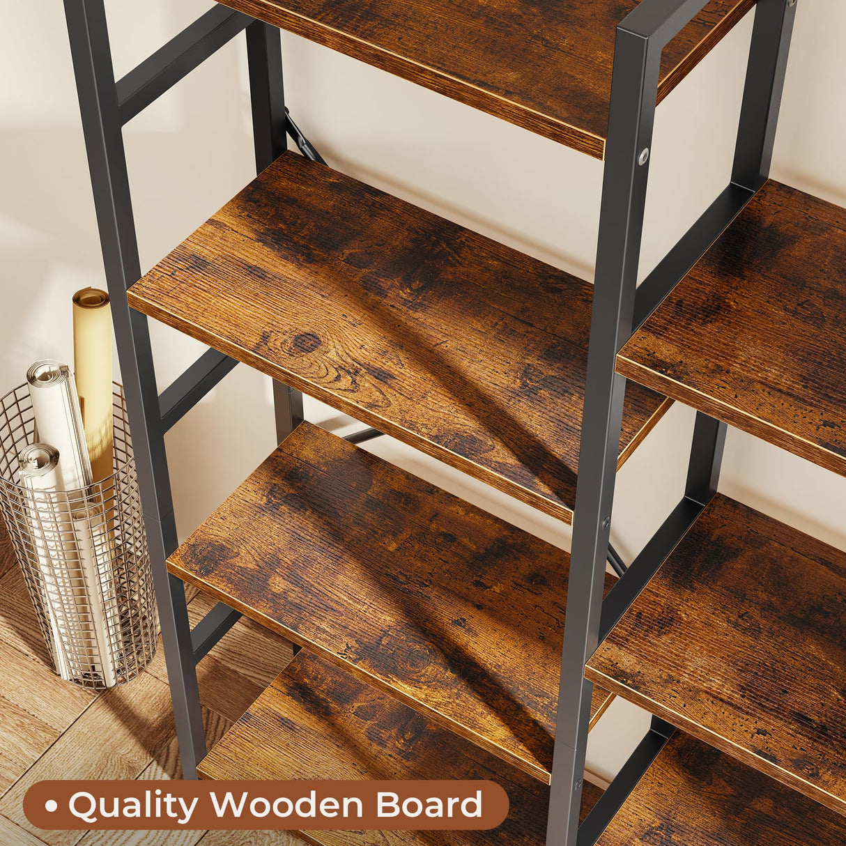 SUPERJARE Triple 6 Tier Bookshelf, Bookcase with 17 Open Display Shelves, Wide Book Shelf Book Case for Home & Office, Rustic Brown SUPERJARE