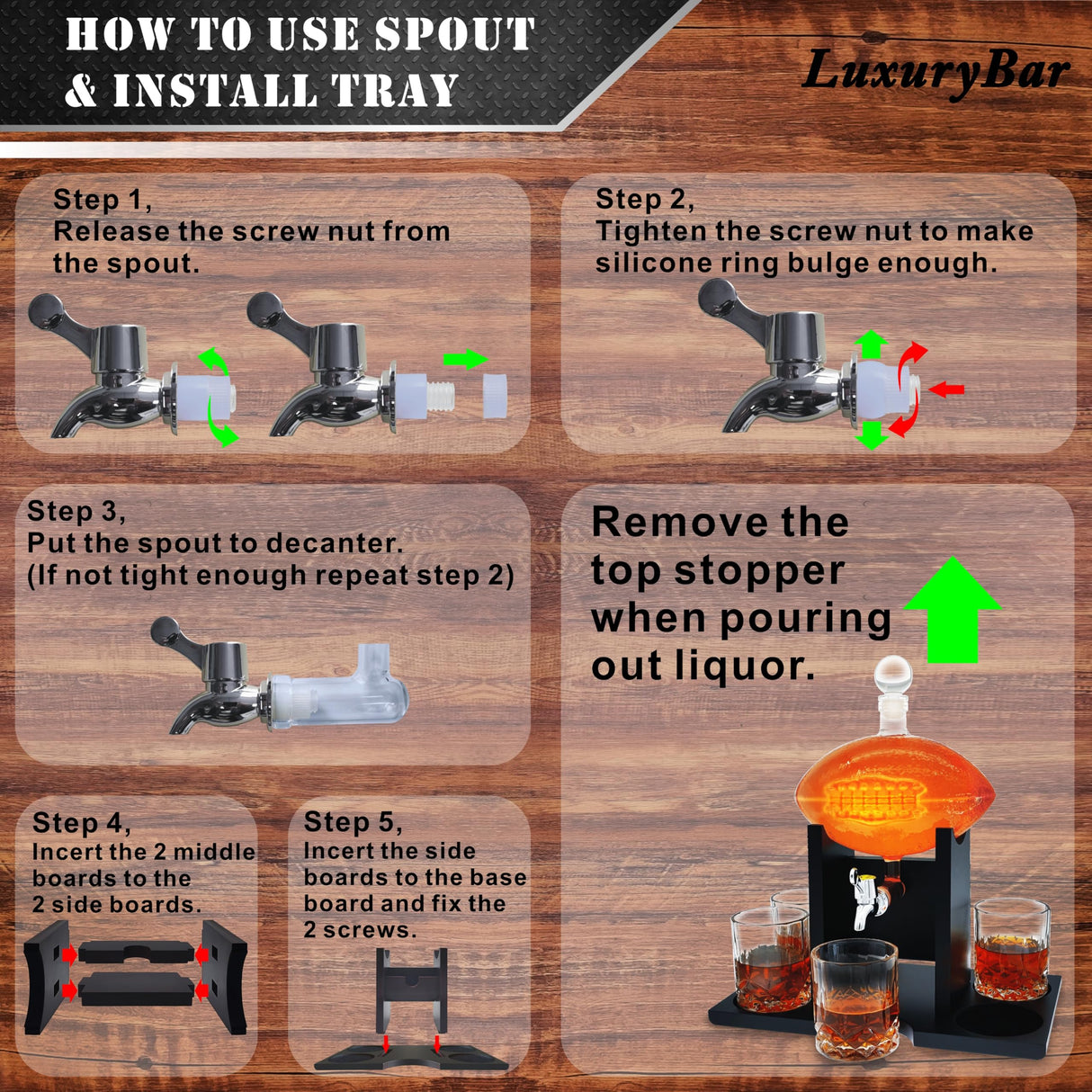 Football Whiskey Decanter Set with Glasses Spout 4Chiller,47oz Whiskey Decanter Sets for Men,Whiskey Set Gifts for Men,Birthday Gifts for Men Gifts for Dad Him Boyfriend,Tequila Decanter Alcohol LuxuryBar