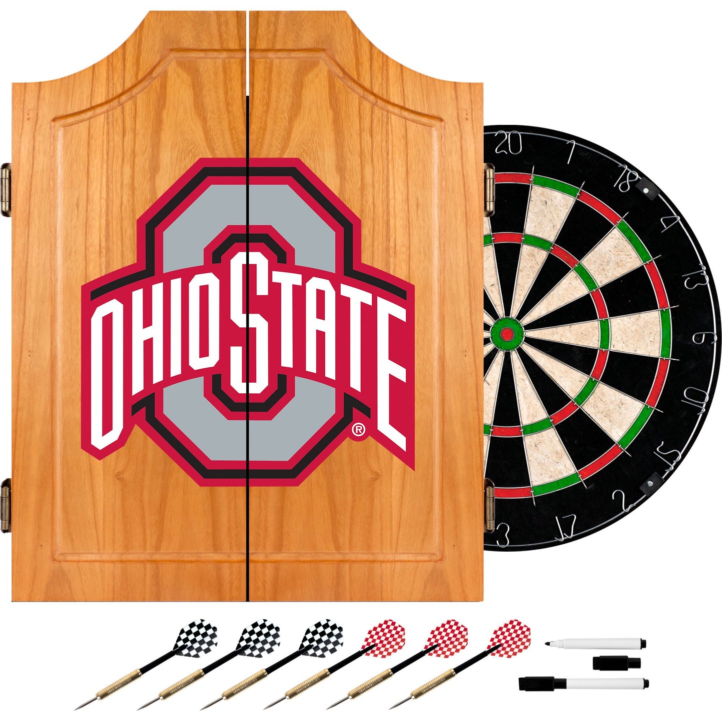 NCAA Ohio State University Wood Dart Cabinet Set - WoodArtSupply