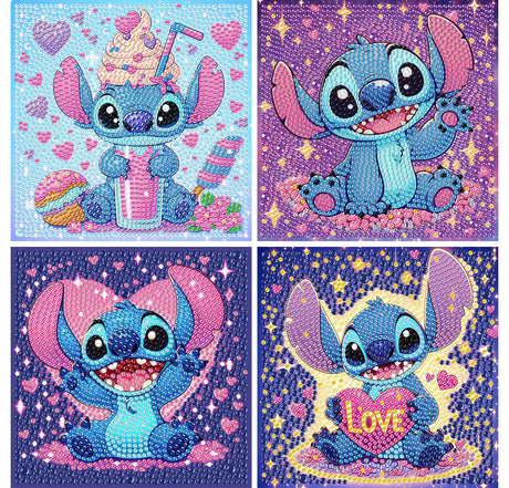 KOJEFCV 4 PCS Diamond Art Painting Kits for Kids,Cartoon Diamond Art for Kids Ages 4-8-12,Cartoon Gem Kit Crafts Beginners for Gift Home Wall Decor(6x6inch) KOJEFCV