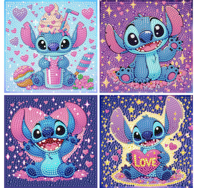KOJEFCV 4 PCS Diamond Art Painting Kits for Kids,Cartoon Diamond Art for Kids Ages 4-8-12,Cartoon Gem Kit Crafts Beginners for Gift Home Wall Decor(6x6inch)