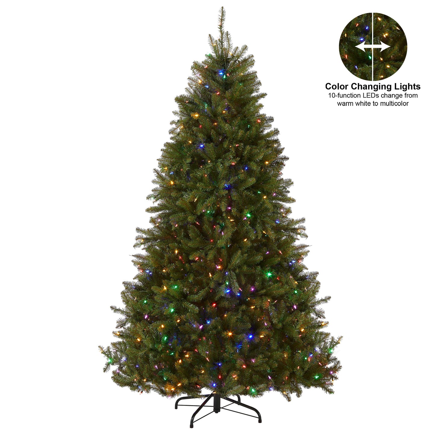 National Tree Company Pre-Lit Artificial Full Christmas Tree, Green, Dunhill Fir, Dual Color LED Lights, Includes Stand, 7.5 Feet, Dual Colored Lights