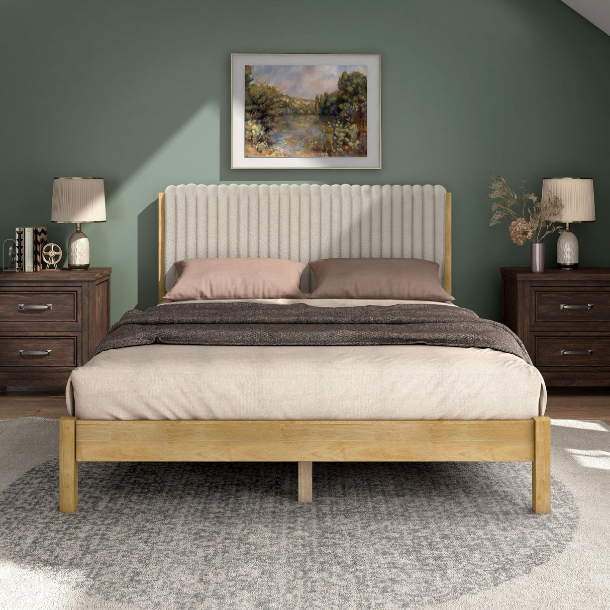 Evadne Modern Corduroy Queen Bed Frame with Tufted Headboard and Solid Wood Slats by HOMES: Inside + Out HOMES: Inside + Out