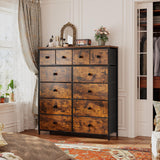 Romorgniz Tall Dresser for Bedroom with 12 Drawers, Fabric Storage Dressers & Chests of Drawers, Sturdy Metal Frame, Wood Top, Closet, Entryway, Bedroom Furniture (Rustic Brown) Romorgniz
