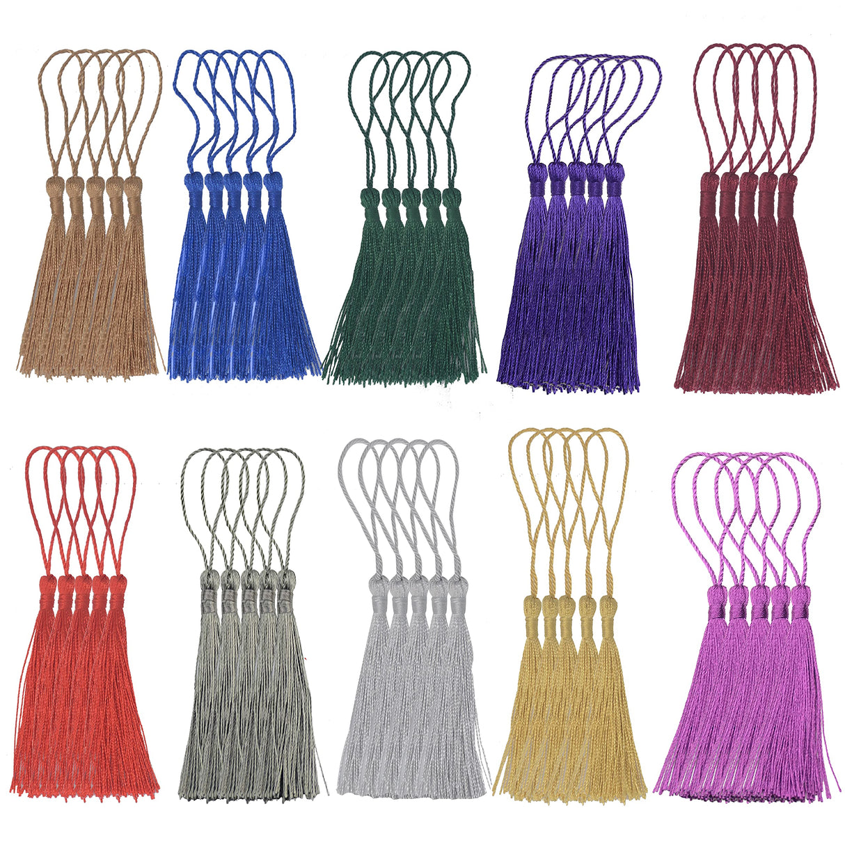 Makhry 100 Pieces Bookmark Tassels 13cm/5 Inch Colorful Silky Tassels with Loop Handmade Tassels for Crafts Jewelry Making DIY Art Projects School Supply 10 Colors（(Mixed 2 Dark) Makhry