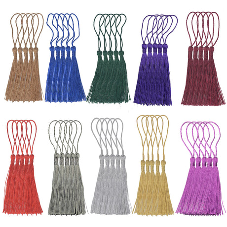 Makhry 100 Pieces Bookmark Tassels 13cm/5 Inch Colorful Silky Tassels with Loop Handmade Tassels for Crafts Jewelry Making DIY Art Projects School Supply 10 Colors（(Mixed 2 Dark) Makhry
