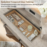 T4TREAM Corner Vanity Desk with Mirror and Lights, Makeup Desk with 3 Way Mirror and Lights, Farmhouse Vanity Table with Charging Station & Glass Top, 48" Vanity Desk with 3 Drawers(Light Rustic Oak) T4TREAM