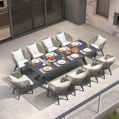 PURPLE LEAF 11 Pieces Patio Dining Set Wicker Outdoor Furniture Rectangular Table and Chairs Set for Garden Deck Aluminum Frame Backyard Kitchen Set, Cushions and Pillows Included Taupe PURPLE LEAF