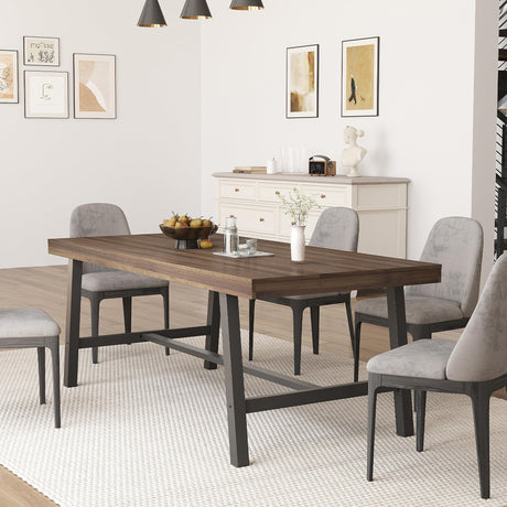 IDEALHOUSE 70 Inch Farmhouse Dining Table for 6 to 8, Large Rectangular Dinner Table for Dining Room, Home Office, Living Room，Brown IDEALHOUSE