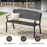 ARKOST Outdoor Bench, 50.4" Patio Metal Frame Garden Bench with Backrest and Curved Armrests for Lawn Backyard, Black ARKOST