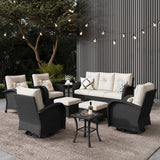 LayinSun 9 Pieces Outdoor Patio Furniture Set, Rattan Wicker Sectional Swivel Rocker Chairs Sets LayinSun