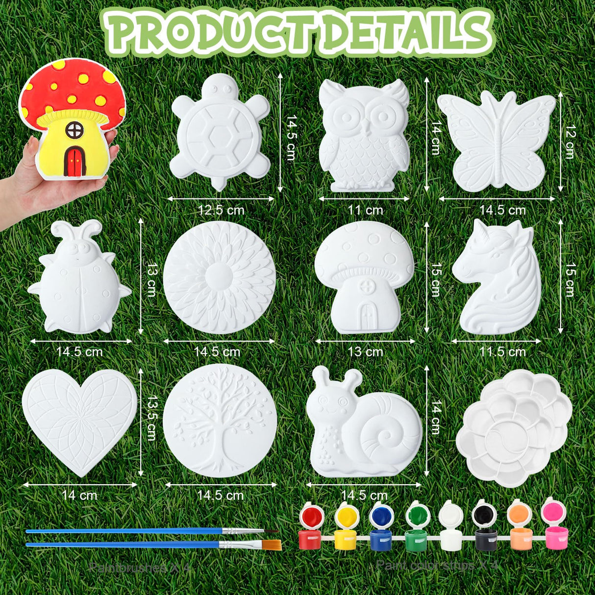 RoundFunny 10 Pack Summer Paint Your Own Stones for Adult Garden Stepping Stone Kit DIY Ceramic Butterfly Flower Turtle Ladybug Painting Craft Kits Painting Supplies Garden Outdoor Art Gifts RoundFunny