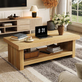 knoworld 47-Inch Rectangle Coffee Table, Wood Rectangular Center Tables, Farmhouse Low Cocktail Tea Table for Living Room, Thick Base/Easy Assembly, Natural knoworld