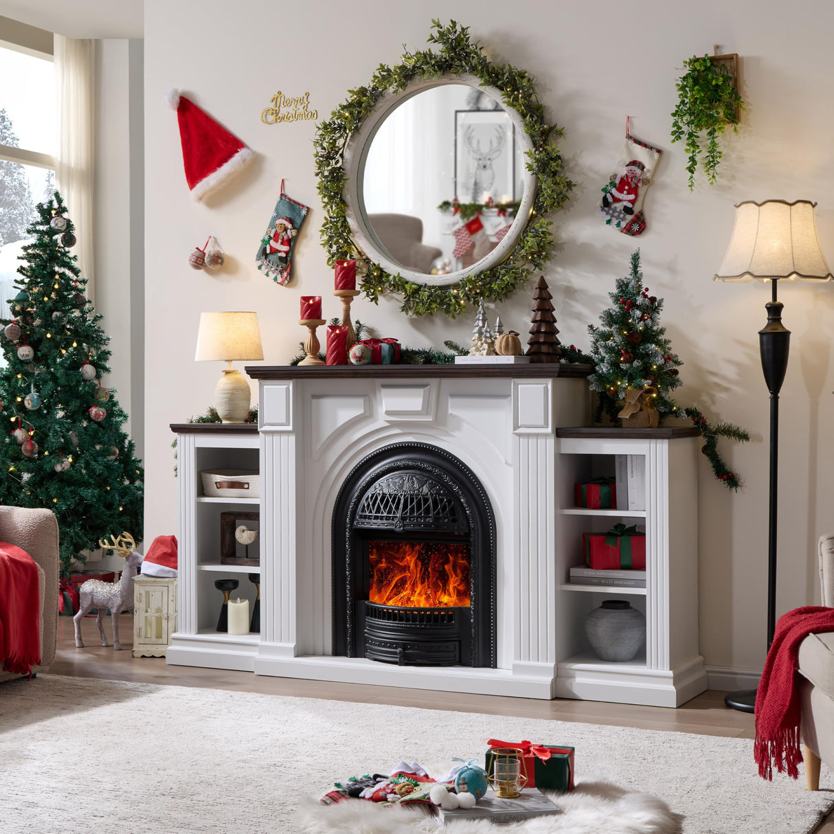 Electric Fireplace with Mantel, 76" Electric Fireplace, Birdcast Fireplaces Entertainment Center TVs Up to 90", Fireplaces TV Stand with 30" Insert Heater with 3D Flame for Living Room, 1400W/750W LIDYUK