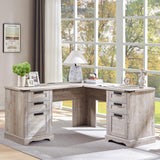 RedLemon 60" Farmhouse L Shaped Executive Desk with Drawers, Wood Home Office Corner Desk with Charging Station, File Drawer, Storage Cabinet, Rustic Computer Writing Desk (Light Rustic Oak) RedLemon