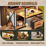 EKNKOZY Dresser TV Stand with Power Outlets & LED Lights, Up to 65 Inches Dresser TV Stand with 2 Large Dresser Drawers, Bedroom Dresser with 3 Open Storage Shelf (Rustic Brown, 55 INCH) EKNKOZY