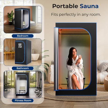 SereneLife Portable Sauna for Home, Steam Sauna Tent with 4L Steamer, Folding Sauna Chair, Compact Personal Detox Sauna, Remote Control in-Home Spa, 71" x 35" - inch (Black) SereneLife