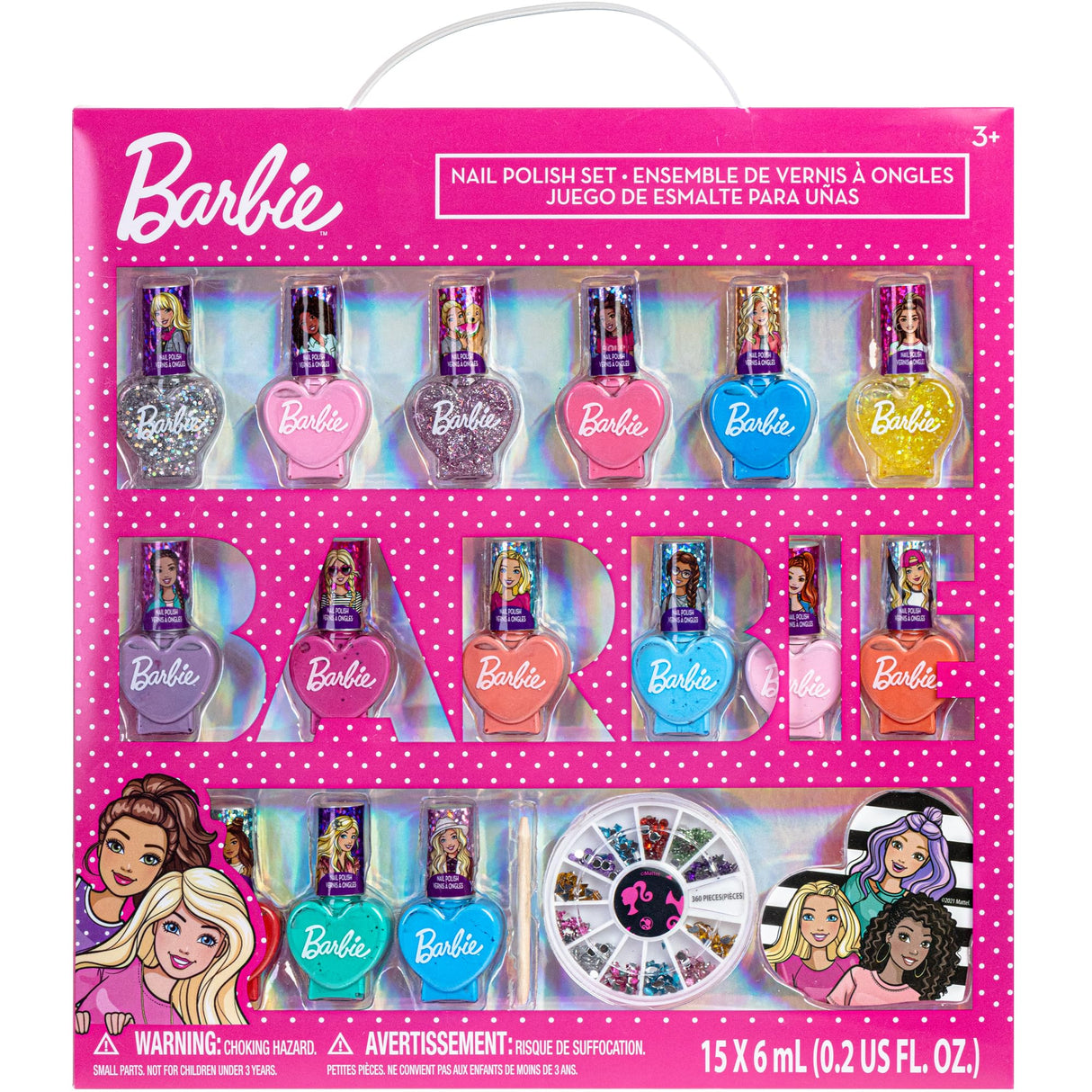 Townley Girl Barbie Movie 18 Piece Set Kids Water-Based Nail Polish Set, Includes Nail Polish, Nail Gems, Nail File for Age 3+, Parties Birthday Townley Girl