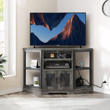 YITAHOME Farmhouse TV Stand with Power Outlet, Corner TV Stand for 55/50 Inch TV, Entertainment Center with Storage, TV Console Cabinet for Living Room, Grey Oak YITAHOME