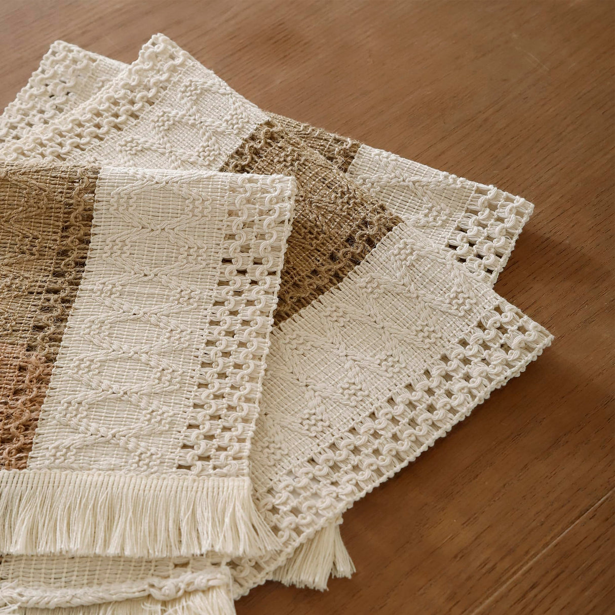 Tosleo Boho Placemats Set of 4 Macrame Table Decor with Fringe Farmhouse Woven Placemats in Natural Burlap for Kitchen and Dining Table Centerpiece Home Decorations,Khaki Tosleo