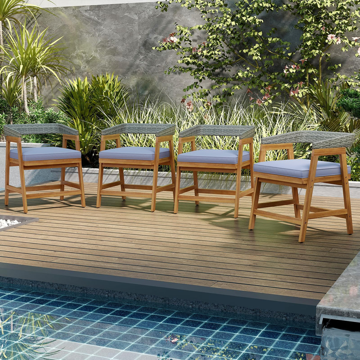 Tangkula 5 Piece Patio Dining Set for 4, Outdoor Solid Wood Round Table with Cushioned Chairs, for Deck, Lawn, Garden and Poolside Tangkula