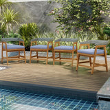 Tangkula 5 Piece Patio Dining Set for 4, Outdoor Solid Wood Round Table with Cushioned Chairs, for Deck, Lawn, Garden and Poolside Tangkula