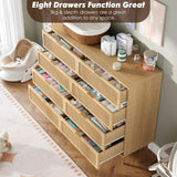 GarveeHome Rattan 8 Drawer Dressers for Bedroom, Tall Dresser with Deep Drawers, Large Chest of Drawers for Closet with Wide Top, Long Wooden Dresser for Living Room, Hallway, Kids Room, Natural GarveeHome