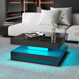 HedoAjim Black LED Coffee Table for Living Room, Living Room Table 2-Tier Square Center Tables, Wood Coffee Tables with Storage, Tea Table for Dining Reception Room HedoAjim