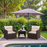 Greesum 3 Pieces Patio Furniture Sets Outdoor PE Rattan Wicker Chairs with Soft Cushion and Glass Coffee Table for Garden Backyard Porch Poolside, Beige Greesum