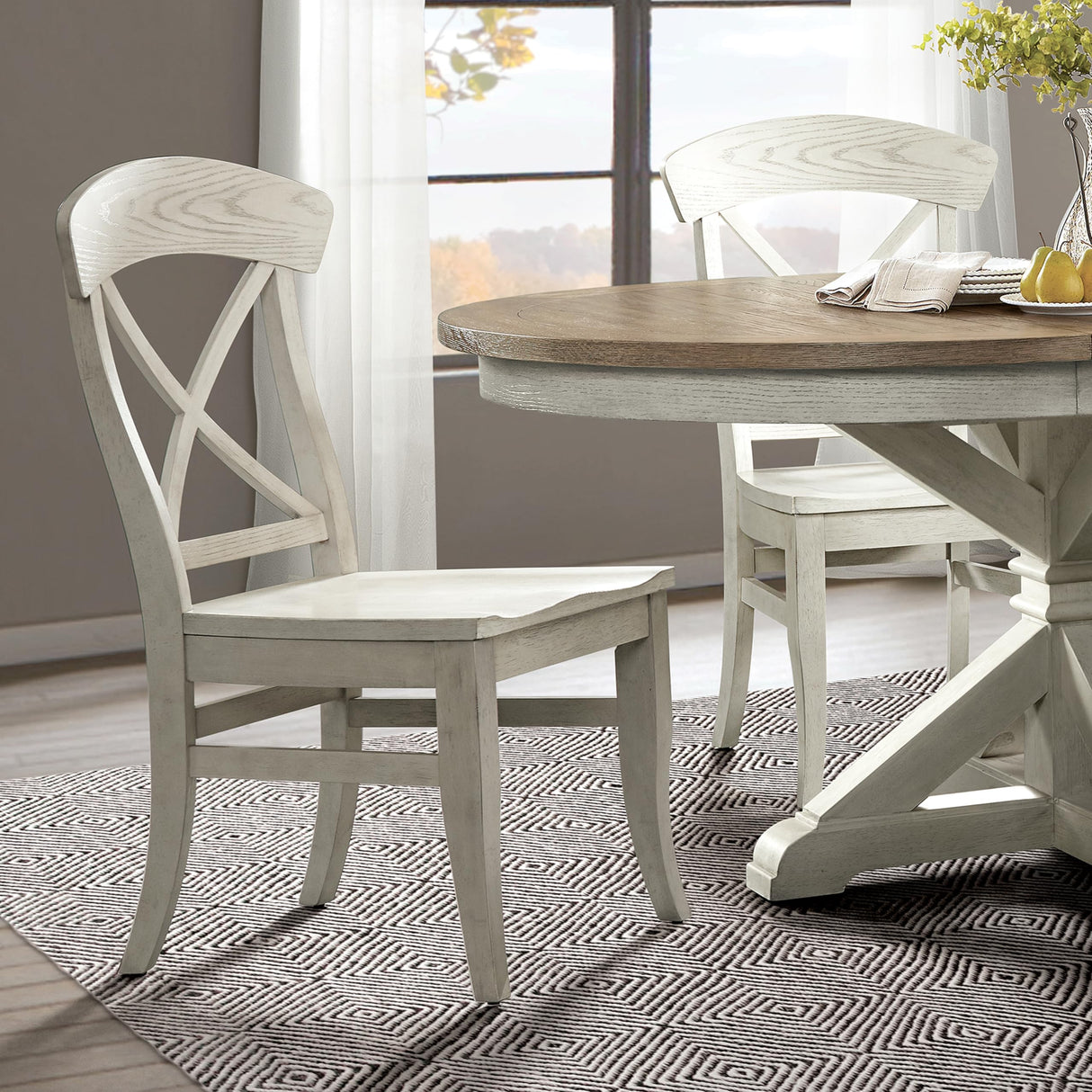 Roundhill Furniture Harola 7-Piece Dining Set, Round Pedestal Dining Table with 18" Leaf, 6 Side Chairs Roundhill Furniture