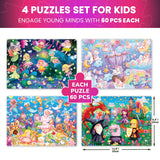 QUOKKA 4x60 Piece Puzzles for Kids Ages 4-6 – Glow-in-The-Dark Puzzles for Kids 4-8 I Unicorns, Mermaids, Fairy Tale I Fun Educational Toddler Puzzles for Boys and Girls – Educational Game Toys Gift QUOKKA