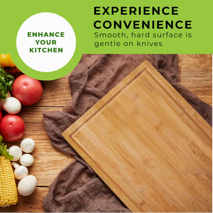 Prosumers Choice Bamboo Cutting Board Set - Chopping Boards for Kitchen Meal Prep - Set of 3 - Built-In Side Handles, Serving Tray, Cheese Platter - Meat Cutting Boards