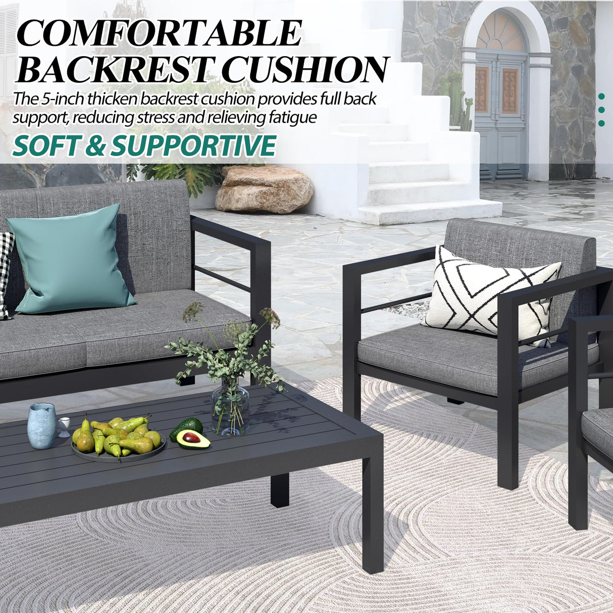 GARTOO Outdoor Aluminum Furniture Set - 5 Pieces Patio Conversation Sofa Sets with Upgraded Removable Cushion, Outside Sectional Sofas Sets with Coffee Table for Balcony, Backyard, Patio, Poolside GARTOO