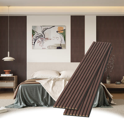 POHARE Wood Slat Wall Panels, 2 Pack 8 x 1 ft Decorative Wood Panels for Wall,Stylish Wall Panels for Interior Wall Decor, Modern Acoustic Wood Wall Panels with Felt Backing, Walnut