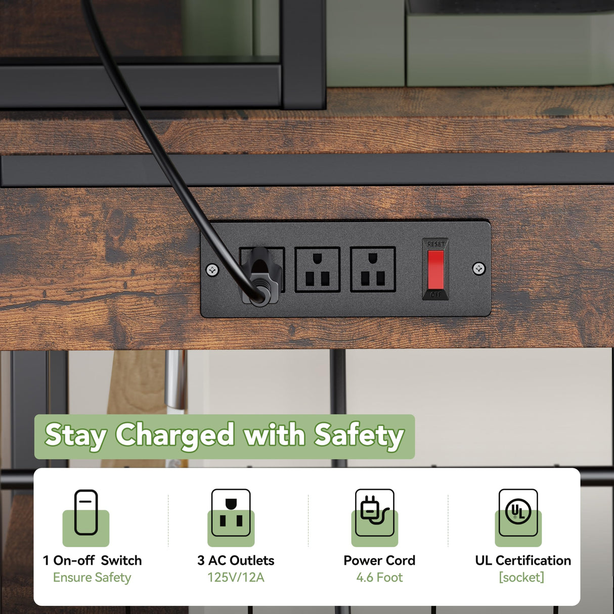 Decofy Bakers Rack with Power Outlet - Microwave Stand with Storage, Large Coffee Bar with K Cups Holder, 5 Tiers Metal Kitchen Shelves Rack, 39.37 x 15.75 x 63 Inches, Brown Decofy