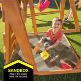 Sportspower North Peak Wooden Swing Set with Heavy Duty A-Frame & 6ft Double Wall Slide and Bonus Anchor Kit, Yellow/Blue Sportspower