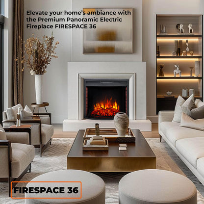 FIREBLAZE Firespace 36” Curved Glass Electric Fireplace Insert, 36 inch Wide Recessed, Infrared Quartz Heater with Crackling Sound, Remote Control, Timer and overheating Protection